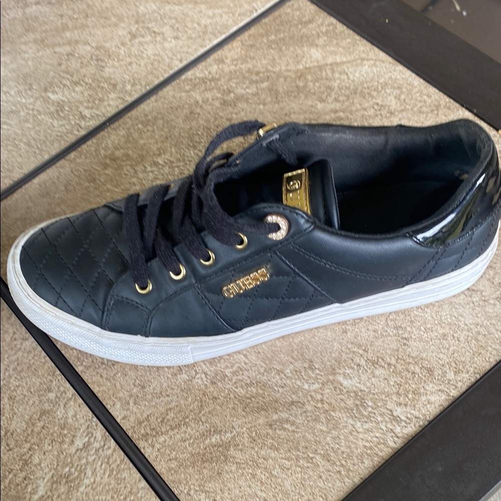 Guess Black Quilted Sneakers with Gold Accents